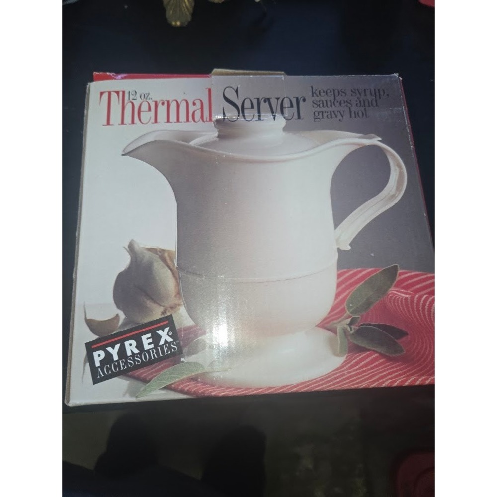 Pyrex Accessories 12 oz Thermal Server White Syrup Sauce Gravy Pot with Lid
